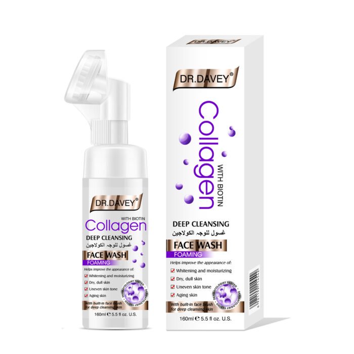 DR.DAVEY Collagen Face Wash Foam Facial Cleanser Whitening Skin Moisturizing Firming Oil Control With Massage Brush