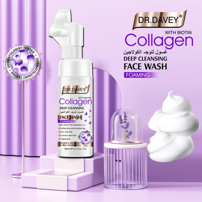 DR.DAVEY Collagen Face Wash Foam Facial Cleanser Whitening Skin Moisturizing Firming Oil Control With Massage Brush - Image 3