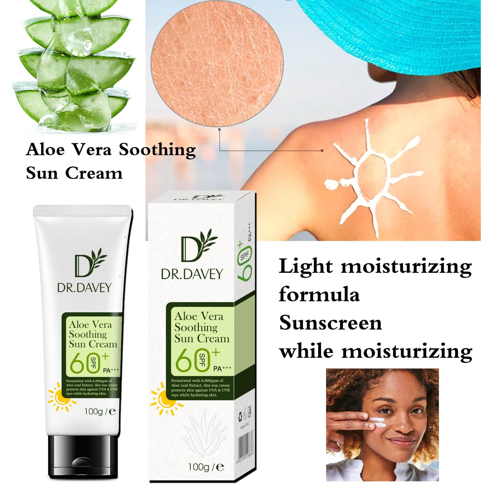 DR.DAVEY SPF60 Aloe Vera Sunscreen SPF60 Private Label Sun Cream - Image 2