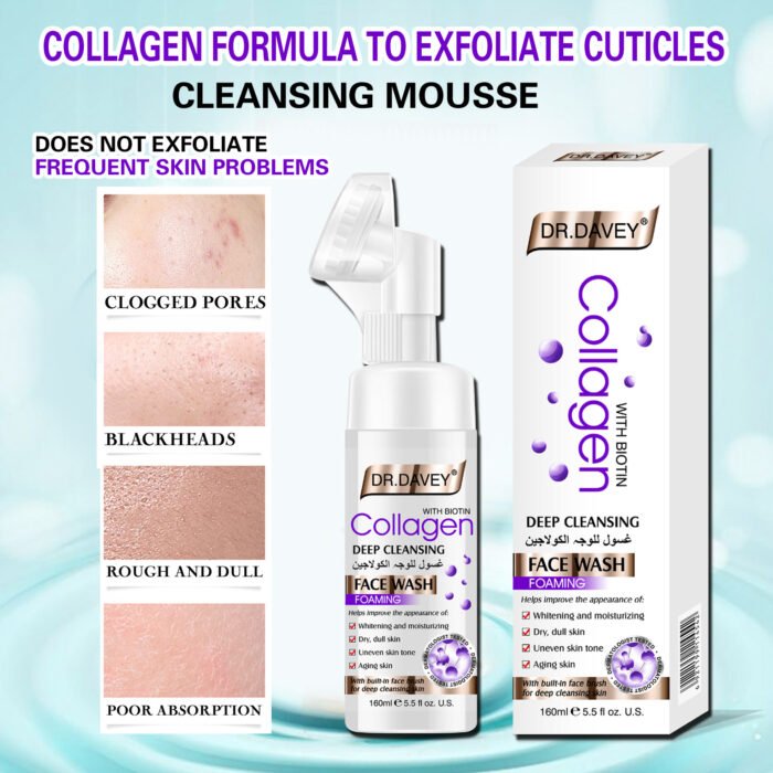 DR.DAVEY Collagen Face Wash Foam Facial Cleanser Whitening Skin Moisturizing Firming Oil Control With Massage Brush - Image 4