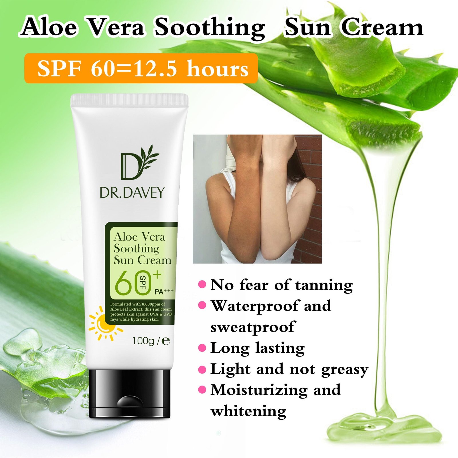 DR.DAVEY SPF60 Aloe Vera Sunscreen SPF60 Private Label Sun Cream - Image 4