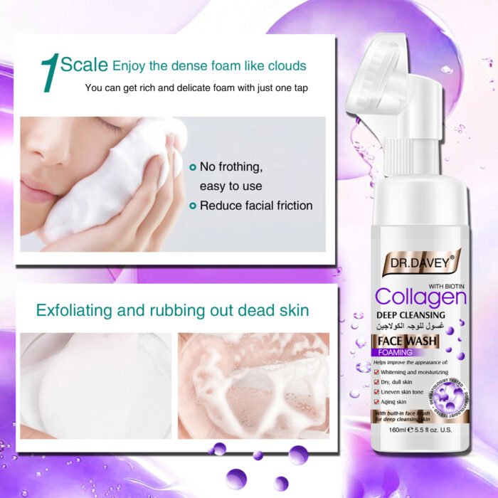 DR.DAVEY Collagen Face Wash Foam Facial Cleanser Whitening Skin Moisturizing Firming Oil Control With Massage Brush - Image 5