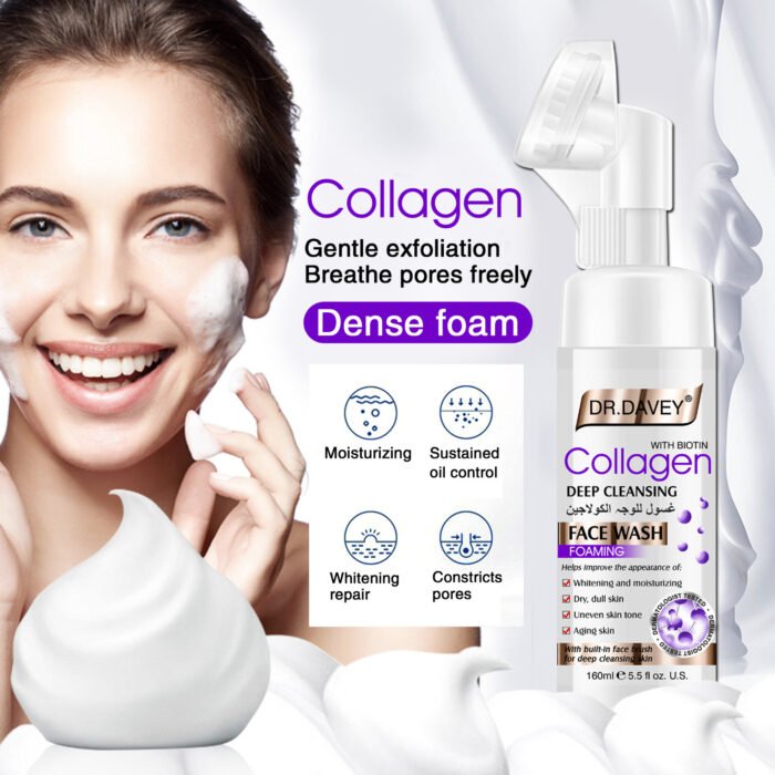 DR.DAVEY Collagen Face Wash Foam Facial Cleanser Whitening Skin Moisturizing Firming Oil Control With Massage Brush - Image 6