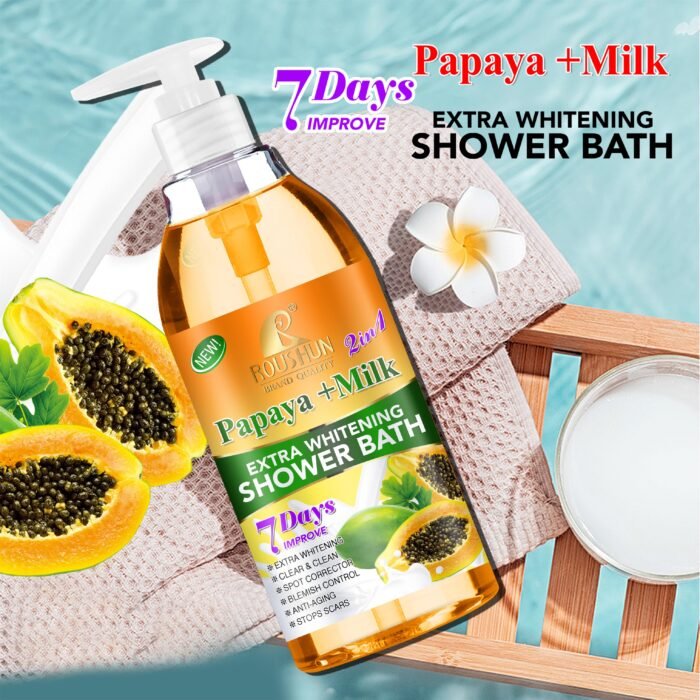 ROUSHUN Wholesale Shower Gel Papaya Milk Super Whitening Hydrating Skin Improve Dulness Shower Bath - Image 3