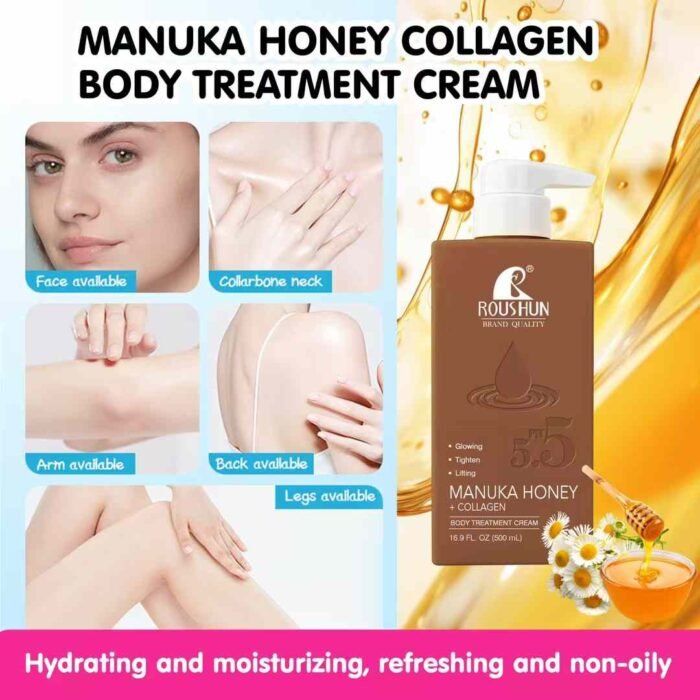 ROUSHUN Body Lotion 500ml Deep Moisturizing Manuka Honey Collagen Body Treatment Cream - Image 3