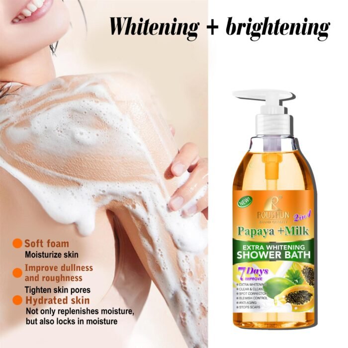 ROUSHUN Wholesale Shower Gel Papaya Milk Super Whitening Hydrating Skin Improve Dulness Shower Bath - Image 4