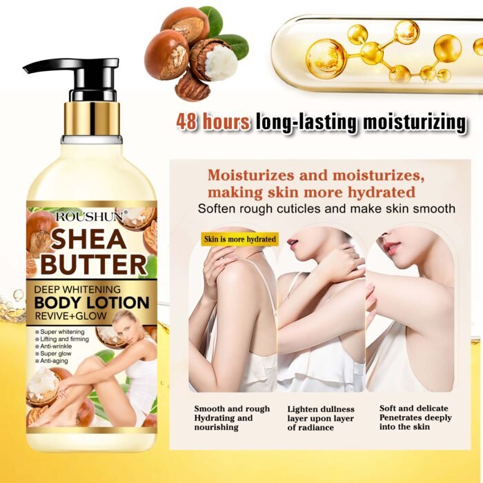 ROUSHUN Skin Lighting Lotion Shea Butter Deeply Nourishing Whitening Firming Skin All Day Private Label Body Lotion - Image 4